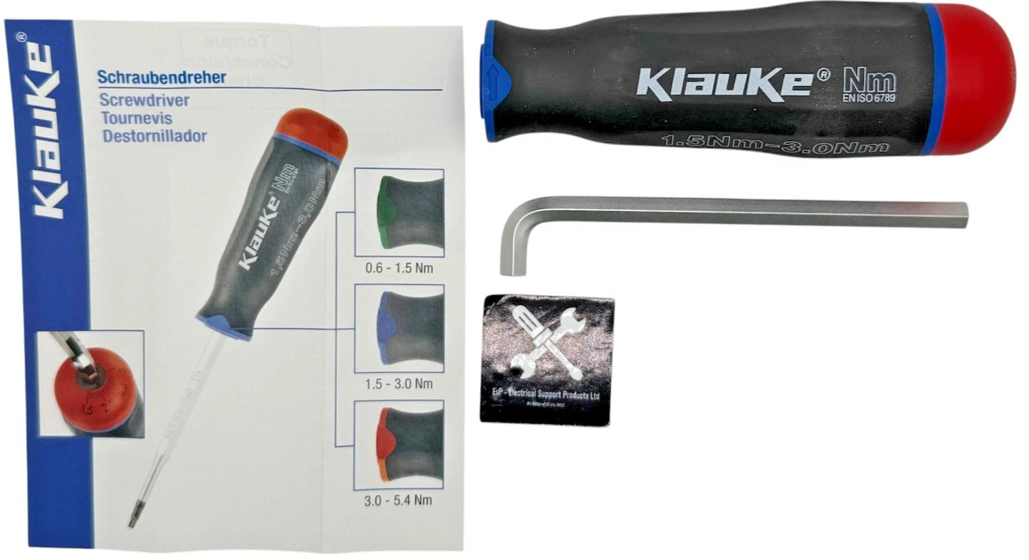 KLAUKE KLE3883013 TORQUE SCREWDRIVER HANDLE 1.5-30Nm, comes with Z1 & Z2 bits