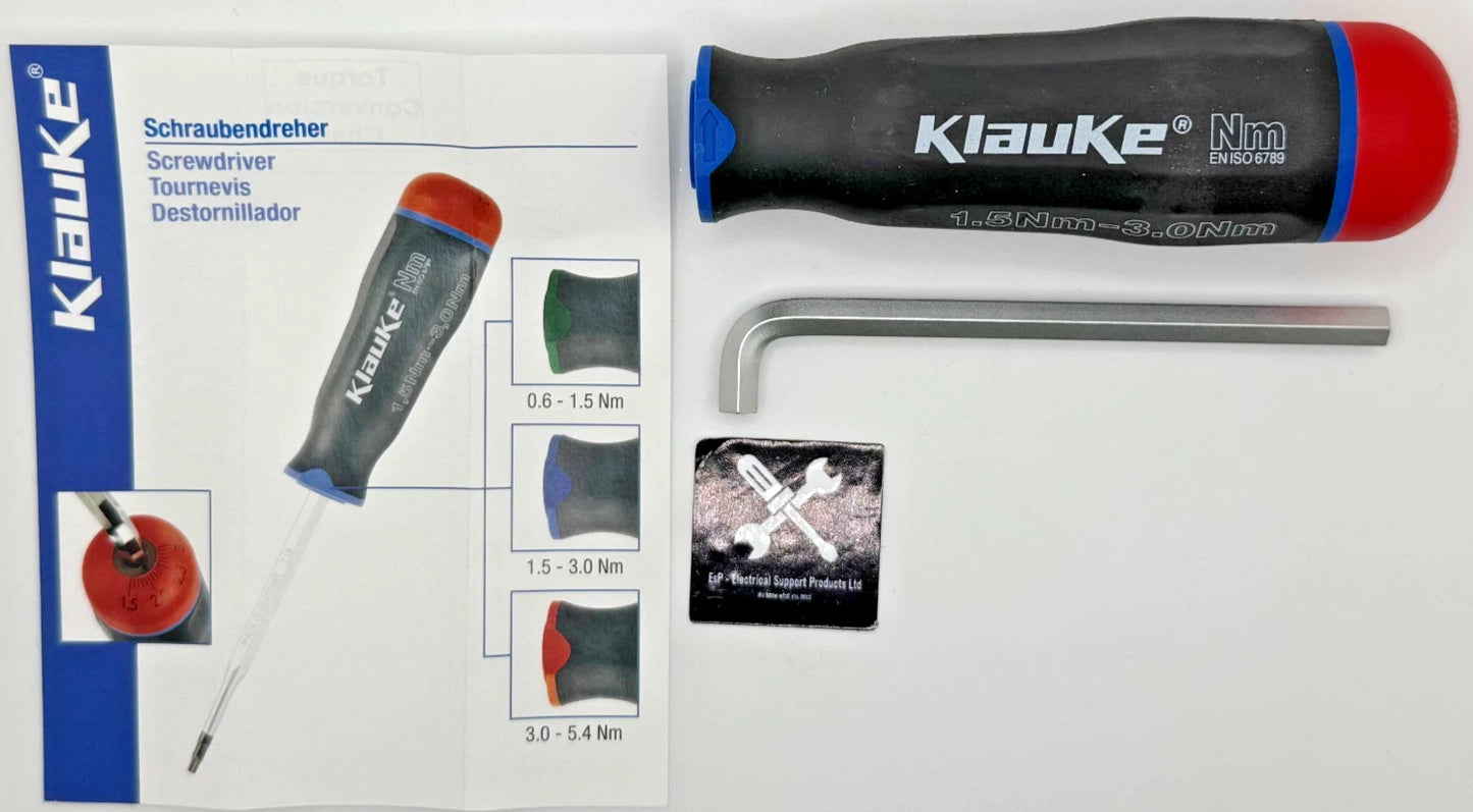 KLAUKE KLE3883013 TORQUE SCREWDRIVER HANDLE 1.5-30Nm, comes with Z1 & Z2 bits