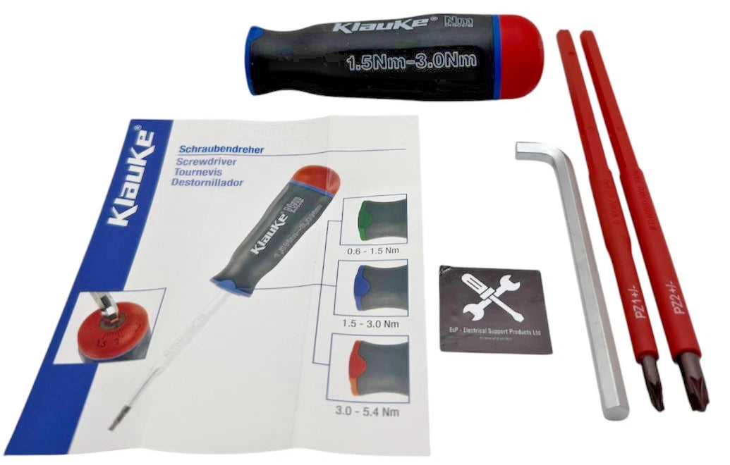 KLAUKE KLE3883013 TORQUE SCREWDRIVER HANDLE 1.5-30Nm, comes with Z1 & Z2 bits
