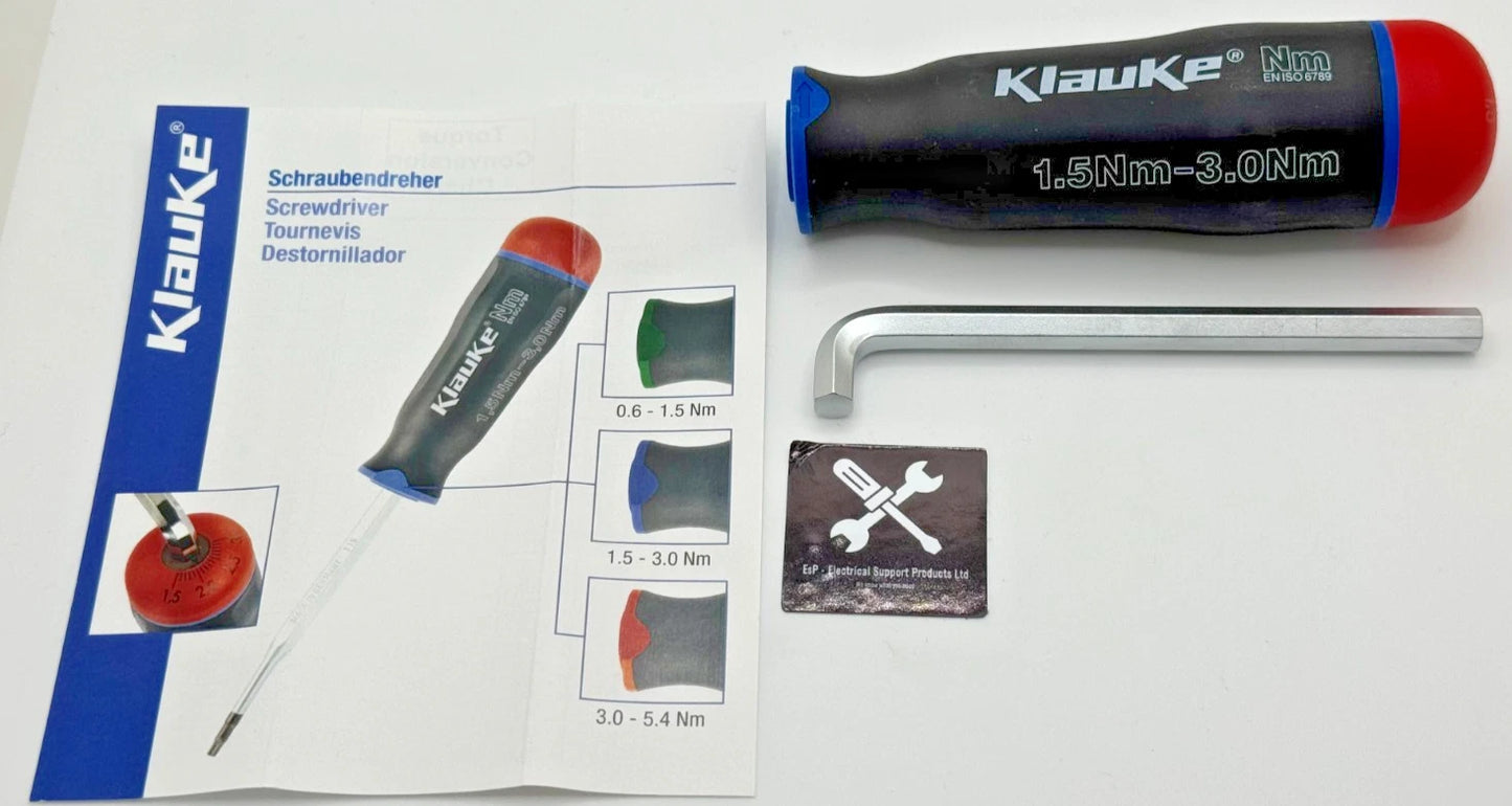 KLAUKE KLE3883013 TORQUE SCREWDRIVER HANDLE 1.5-30Nm, comes with Z1 & Z2 bits